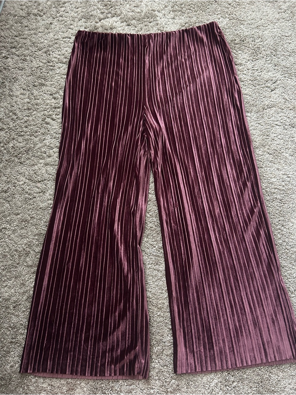 a new day Plum Pleated Velvet Wide-Leg Pants